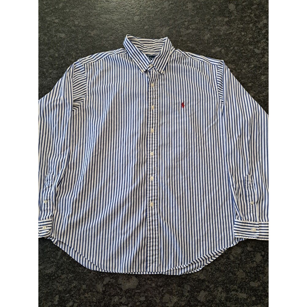 Ralph Lauren Classic Fit Button Down Shirt Mens XXL Blue White Striped Cotton